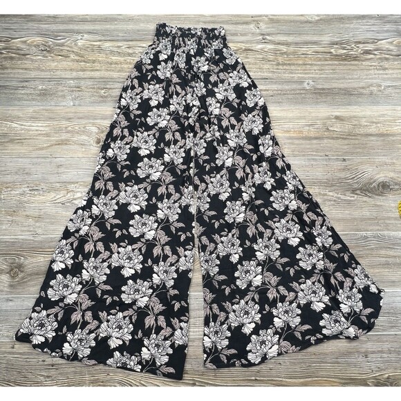 Rewash Pants - Rewash‎ Junior's L Smocked Waist Split Leg Pants Floral Pull-On Boho Festival